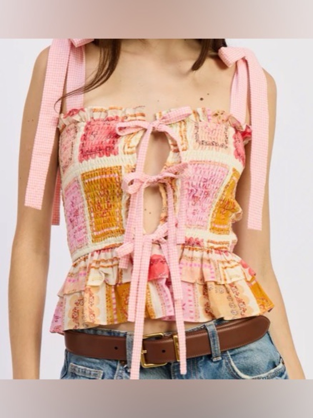 Patchwork Tie-Front Top